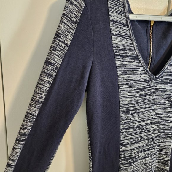 French Connection Long Sleeve Navy Jersey Bodycon Dress with Zipper | Size 4 - Picture 4 of 10